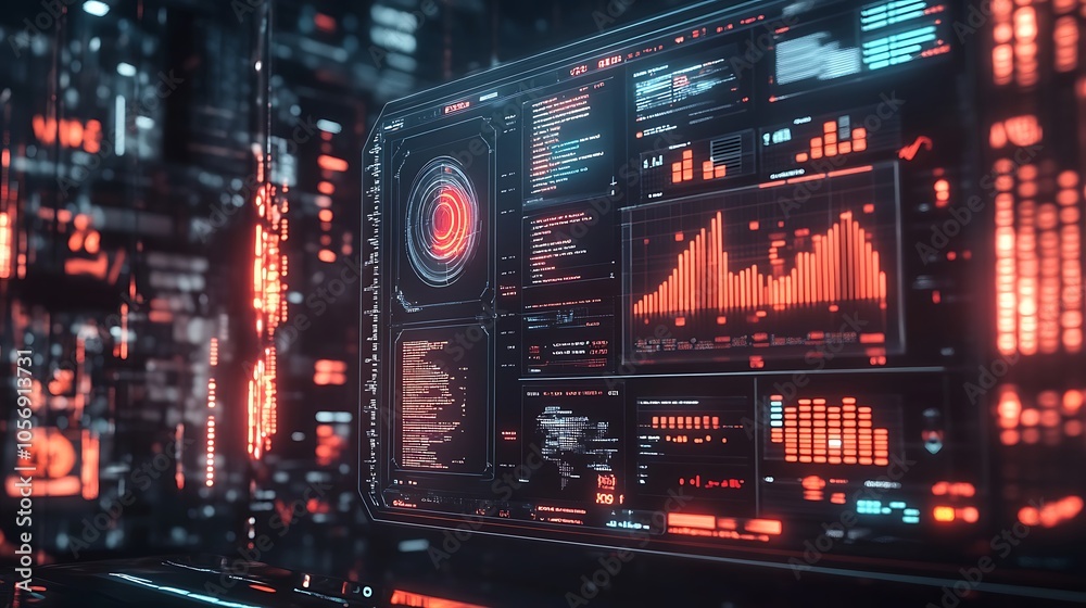 A futuristic digital screen displaying various data technology background A futuristic digital screen displaying various data technology background