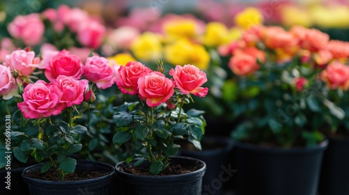 Wallpaper Mural Colorful potted roses displayed for sale showcasing the beauty of gardening and floral cultivation Torontodigital.ca