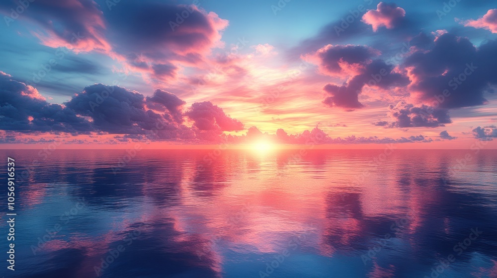 Serene sunset over calm ocean waters with vibrant colors. Serene sunset over calm ocean waters with vibrant colors.