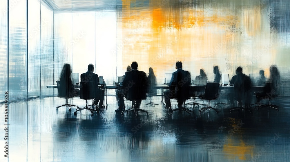 An office meeting room with businesspeople in blurred style background 