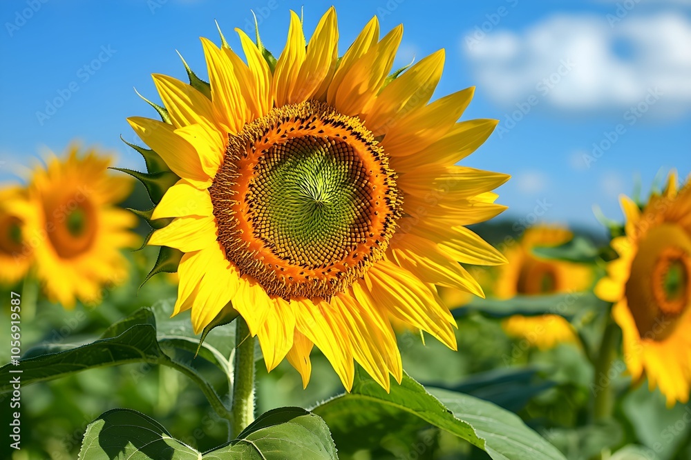Bright sunflowers blooming in a vibrant field under clear blue skies Bright sunflowers blooming in a vibrant field under clear blue skies