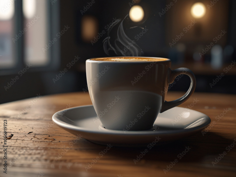 A cup of coffee adds warmth to the cozy room. A cup of coffee adds warmth to the cozy room.
