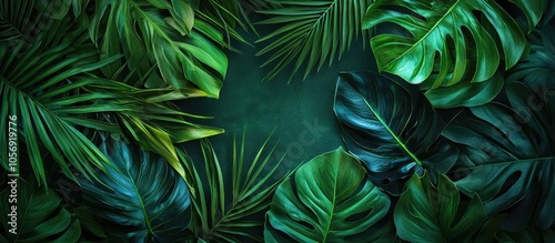 Tropical Green Leaves On Background Nature Summer Forest Plant Concept Creative Layout Made Of Tropical Leaves Nature Concept