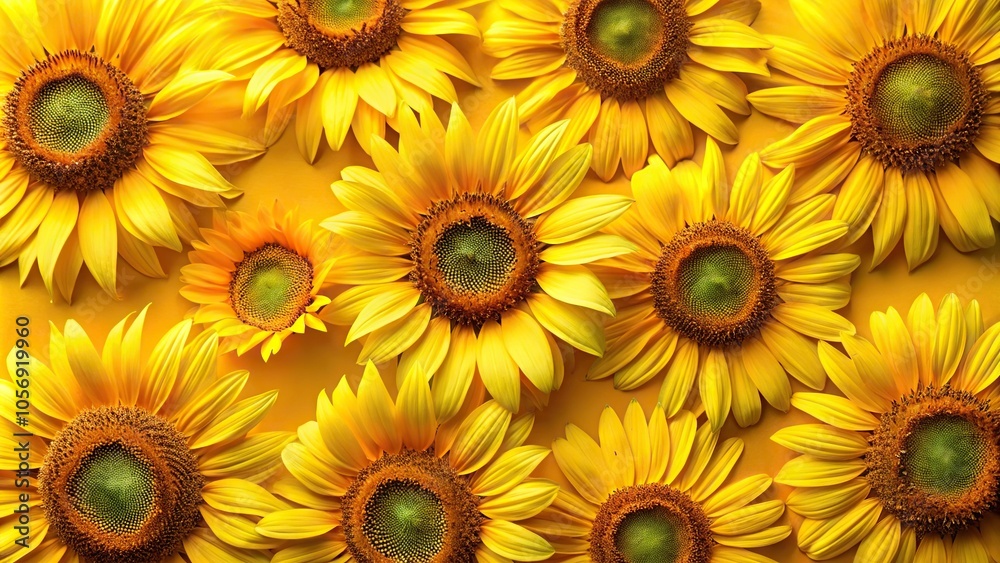 Sunflowers in a loose, organic pattern against a bright or bold background, playful designs, nature Sunflowers in a loose, organic pattern against a bright or bold background, playful designs, nature