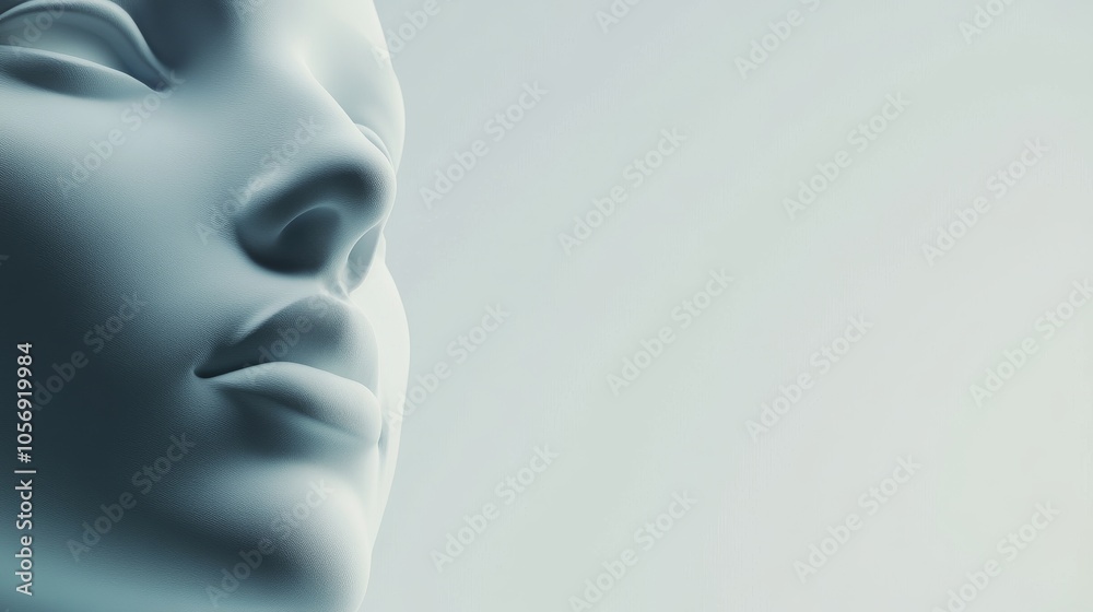 A close-up of a sculpted face, showcasing smooth features and a serene expression against a soft background. A close-up of a sculpted face, showcasing smooth features and a serene expression against a soft background.