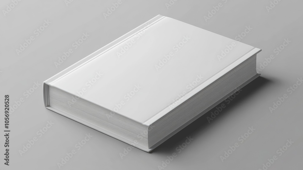 Hardcover book mockup featuring a white cover set against a grey backdrop