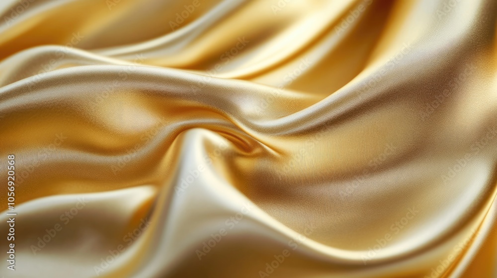 Close up of smooth golden fabric with folds embodying luxury and elegance Close up of smooth golden fabric with folds embodying luxury and elegance