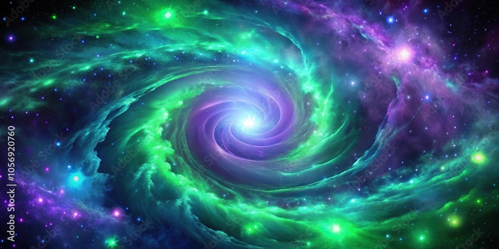 Swirling purple galaxy with neon green stars and blue nebulas, starry night sky, space exploration, universe, astronomy, glowing clouds Swirling purple galaxy with neon green stars and blue nebulas, starry night sky, space exploration, universe, astronomy, glowing clouds