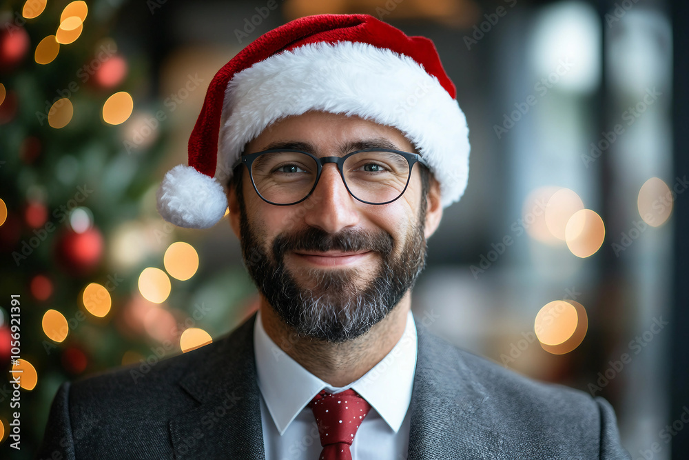 Business man boss in modern office on Christmas day created with ai generative Business man boss in modern office on Christmas day created with ai generative