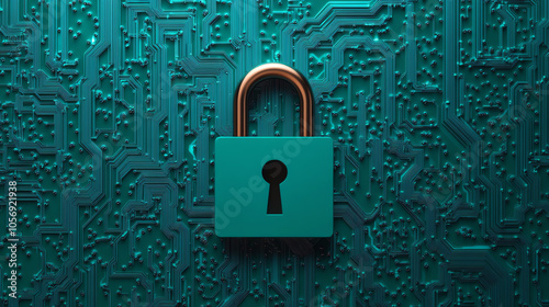 A padlock on a circuit board background, symbolizing cybersecurity and data protection. The bright colors create an engaging visual for tech-related concepts.