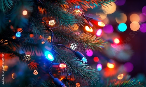 Christmas tree lights with a heatmap effect, showing warm reds around the brightest bulbs and cooler blues on the darker branches
