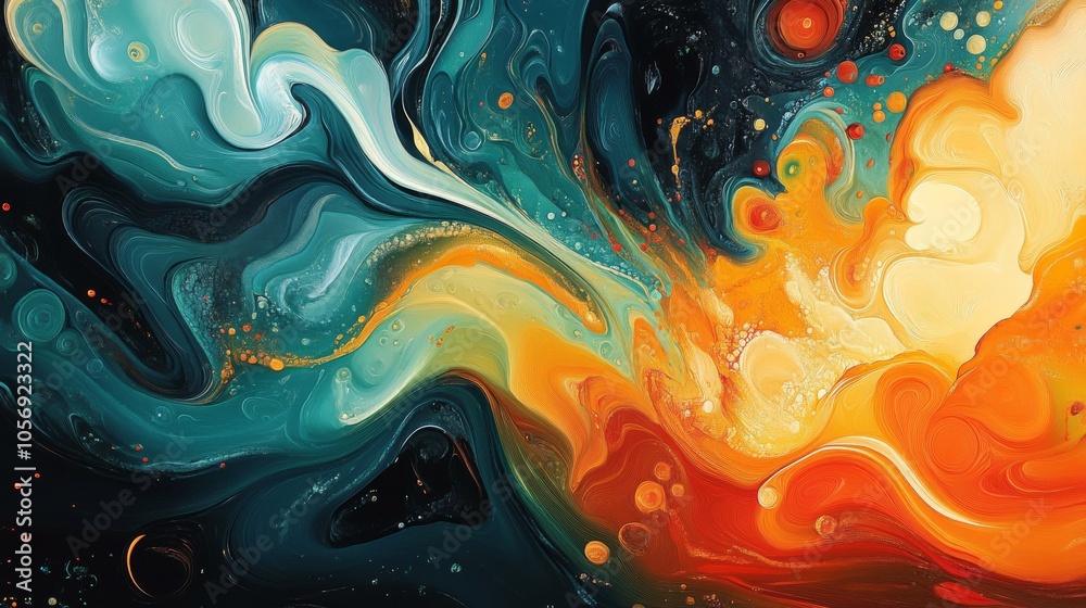 Obraz premium Abstract Swirling Paint with Orange, Teal, and White Hues