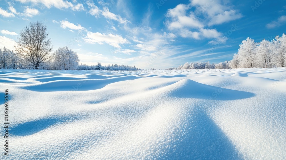 Panoramic view of a snow covered field showcasing a winter landscape with snow drifts ideal for a holiday greeting card or banner highlighting themes of climate change Panoramic view of a snow covered field showcasing a winter landscape with snow drifts ideal for a holiday greeting card or banner highlighting themes of climate change