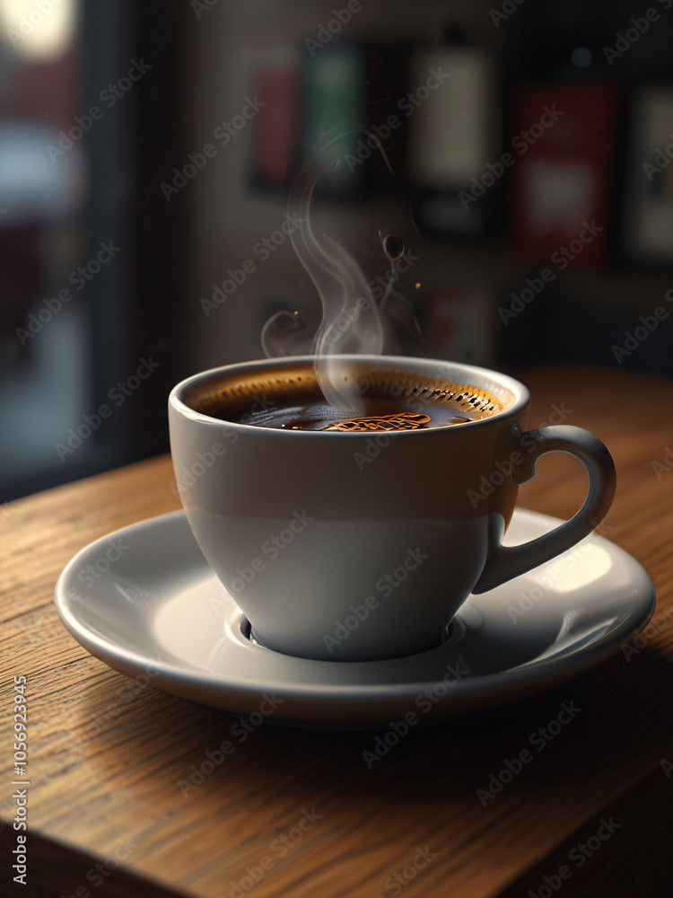 A cup of coffee adds warmth to the cozy room. A cup of coffee adds warmth to the cozy room.