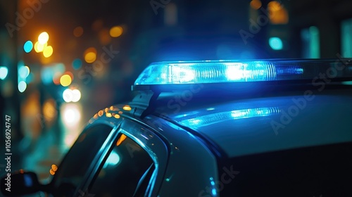 Close up view of a blue light on top of a police vehicle