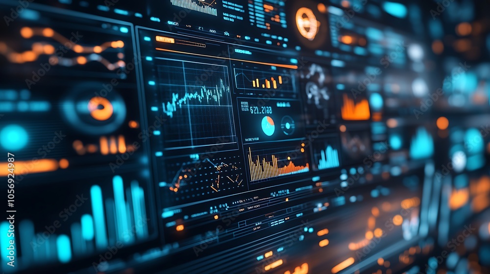 A futuristic digital screen displaying various data technology background A futuristic digital screen displaying various data technology background