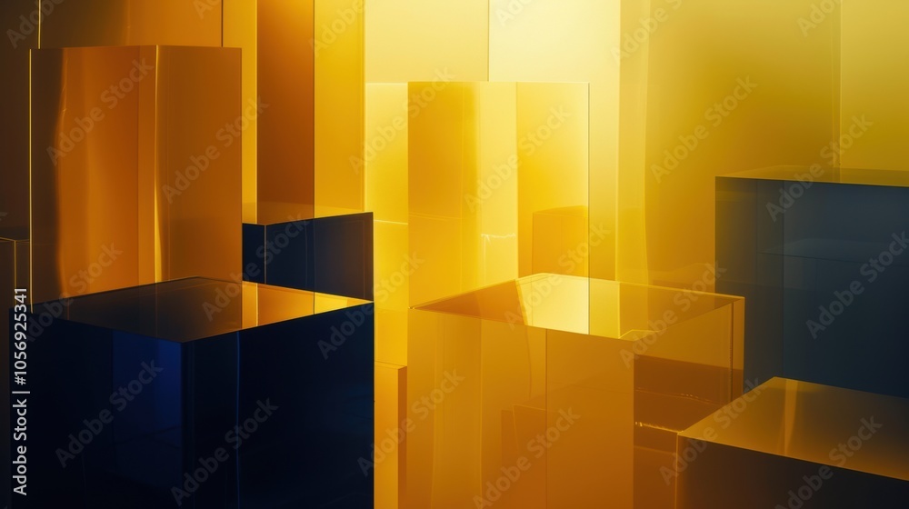 Minimalist Glass Display with Dark Yellow Gradient, featuring varied square shapes, blue gradient glow, and sleek black panel in a contemporary style Minimalist Glass Display with Dark Yellow Gradient, featuring varied square shapes, blue gradient glow, and sleek black panel in a contemporary style
