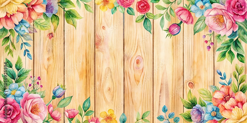 custom made wallpaper toronto digitalWatercolor style floral pattern on a wooden panel, flowers, foliage, panel, beige, abstract