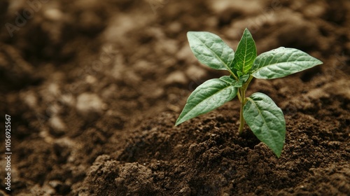 A young plant sprouting with tiny leaves emerging from mounds of soil