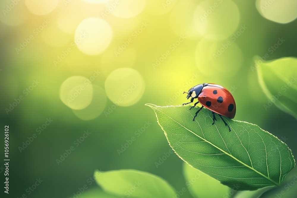 Fototapeta premium A ladybug is sitting on a leaf