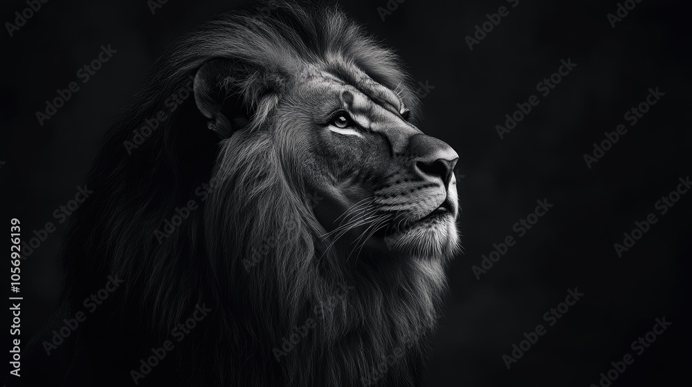 Fototapeta premium Monochrome studio portrait of a majestic and powerful lion