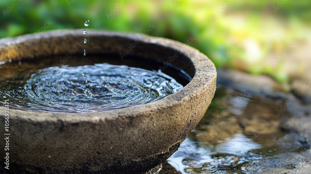 Close Up View Of Concrete Water Pot To Drink Water For Birds Best Water Source In Summer Day Ecology Concept Close Up View Of Concrete Water Pot To Drink Water For Birds Best Water Source In Summer Day Ecology Concept