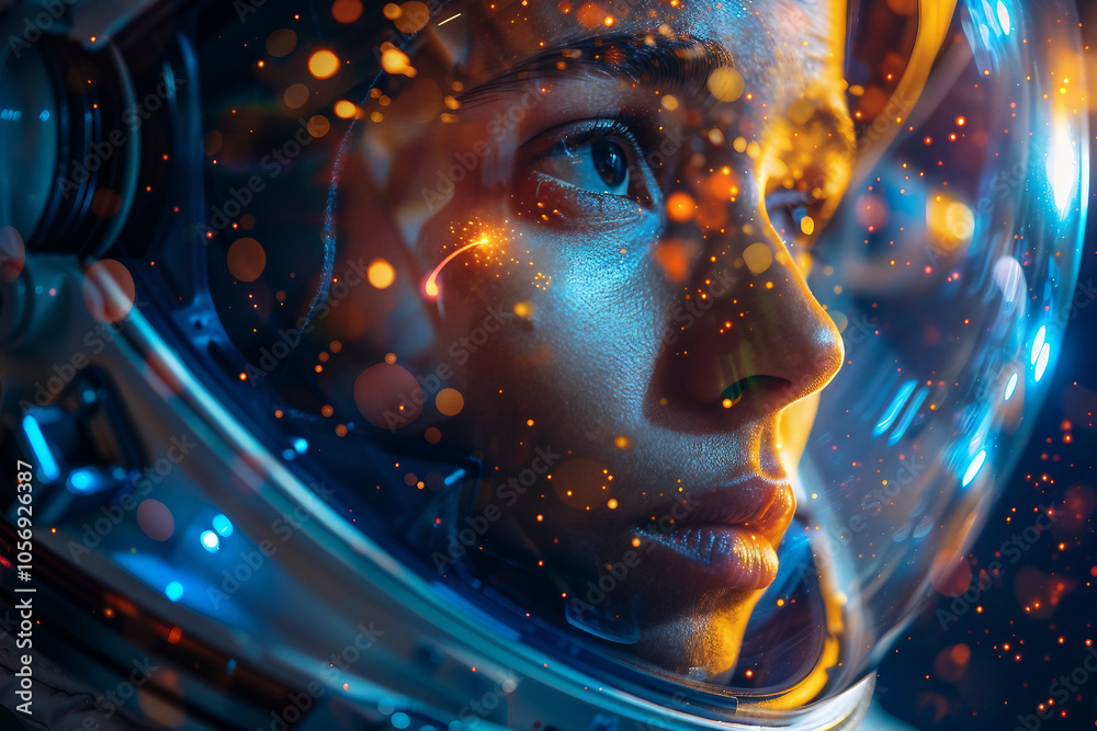Glamorous astronaut in space with moon reflection on helmet, fantasy artwork in a pink cosmic retro scene, Generative AI Glamorous astronaut in space with moon reflection on helmet, fantasy artwork in a pink cosmic retro scene, Generative AI