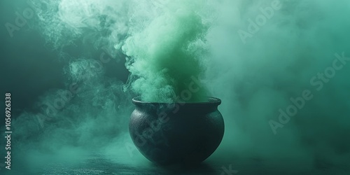 Witch's cauldron with green smoke isolated on white background