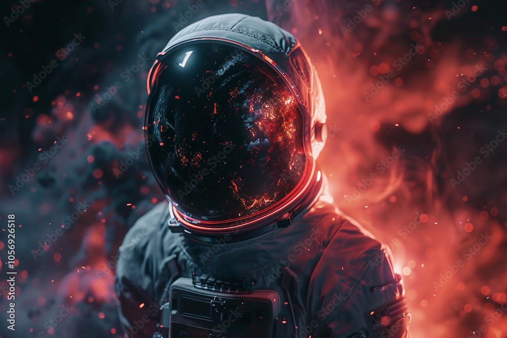 Close-up of astronaut in space, modern spacesuit reflecting Earth and technology, Generative AI Close-up of astronaut in space, modern spacesuit reflecting Earth and technology, Generative AI