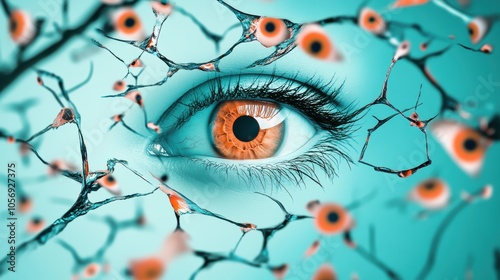 A surreal landscape of interconnected, pulsating eyes, representing the ever present nature of surveillance, while a single eye remains closed, symbolizing the desire for privacy.