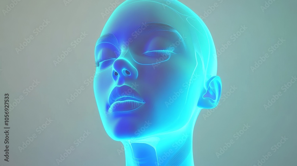 A futuristic representation of a digital humanoid model, showcasing advanced design and captivating lighting effects. A futuristic representation of a digital humanoid model, showcasing advanced design and captivating lighting effects.