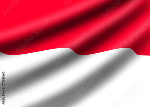 Realistic silky waving red and white Indonesia nasional flag. Horizontal stripes of two color fabric both red on top and white on bottom.