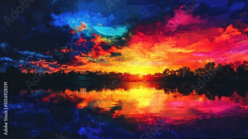 Vibrant and dynamic panoramic sunset scene with rich colors