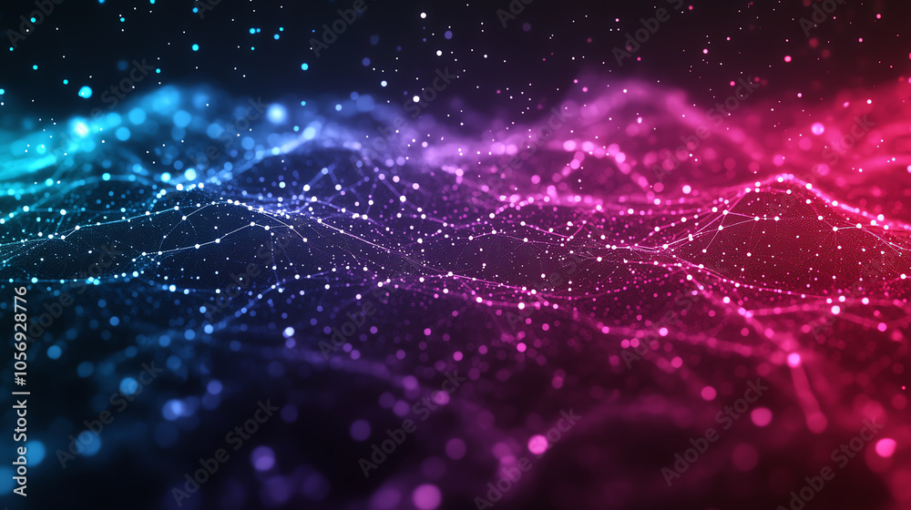Vibrant digital wave with a mix of blue and pink lights flowing in an abstract pattern, representing data visualization and modern technology. Vibrant digital wave with a mix of blue and pink lights flowing in an abstract pattern, representing data visualization and modern technology.