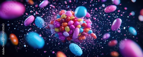 Colorful candy bomb bursting with a delightful assortment of sweets and treats, perfect for any celebration!