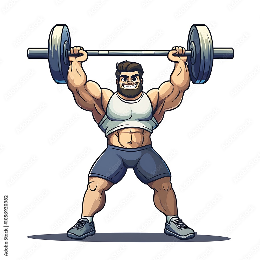 A cartoon weightlifter lifting a barbell on a white background. A cartoon weightlifter lifting a barbell on a white background.
