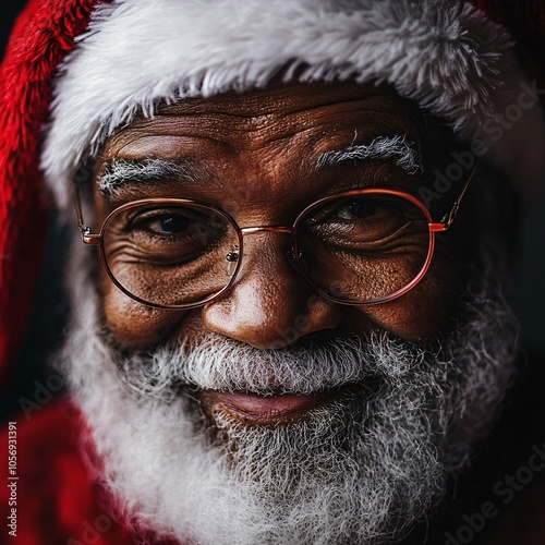 Close-Up of Elderly Santa of Mixed Heritage with Wise and Kind Expression