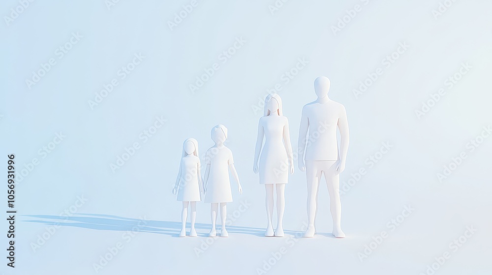A minimalistic family representation in white against a soft blue background, symbolizing unity and togetherness. A minimalistic family representation in white against a soft blue background, symbolizing unity and togetherness.