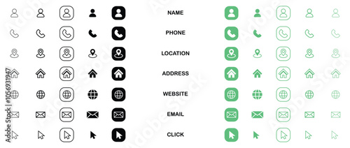 Collection of business card icons in various styles