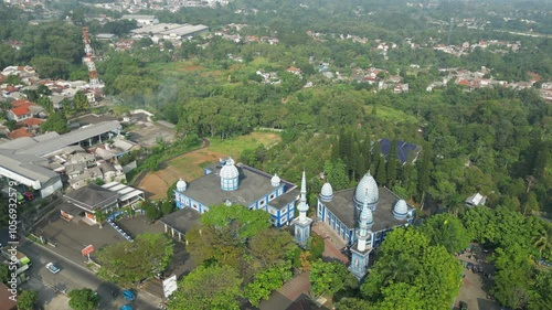 Batu Kembar Blue Mosque Bogor Indonesia Drone Track Right 4K 60FPS photo