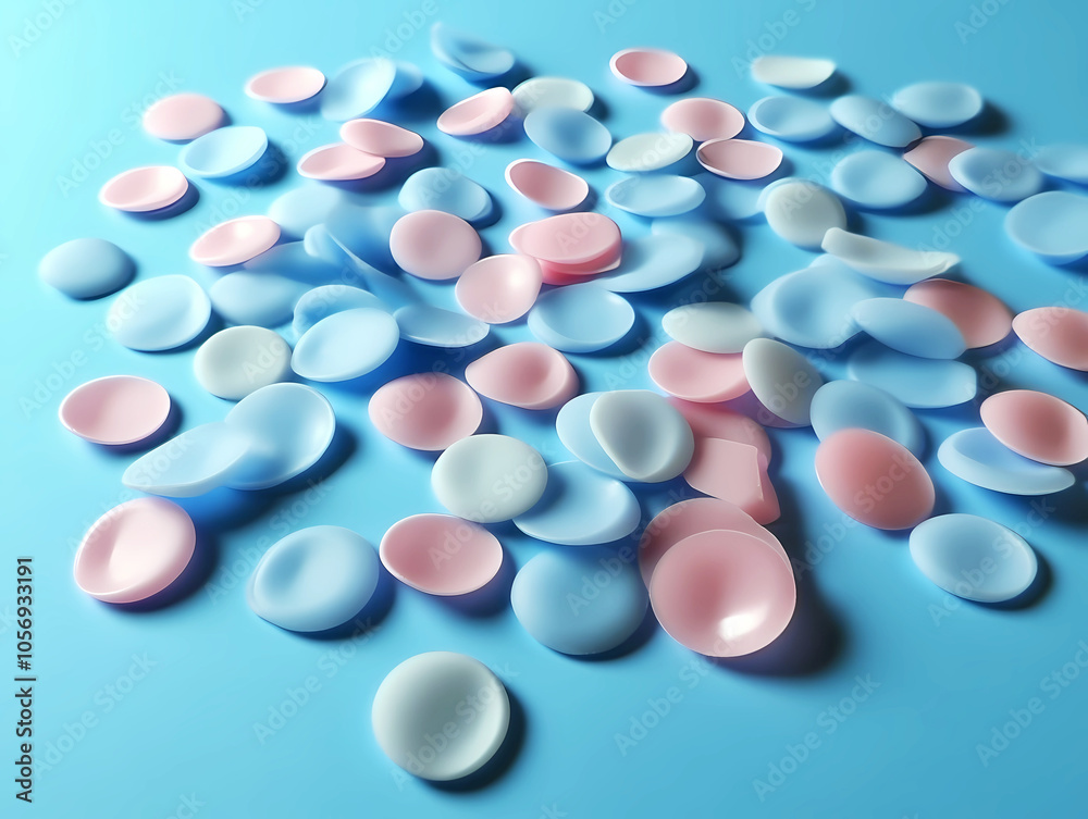 Assorted Pastel Candy Background on Light Blue Surface Assorted Pastel Candy Background on Light Blue Surface