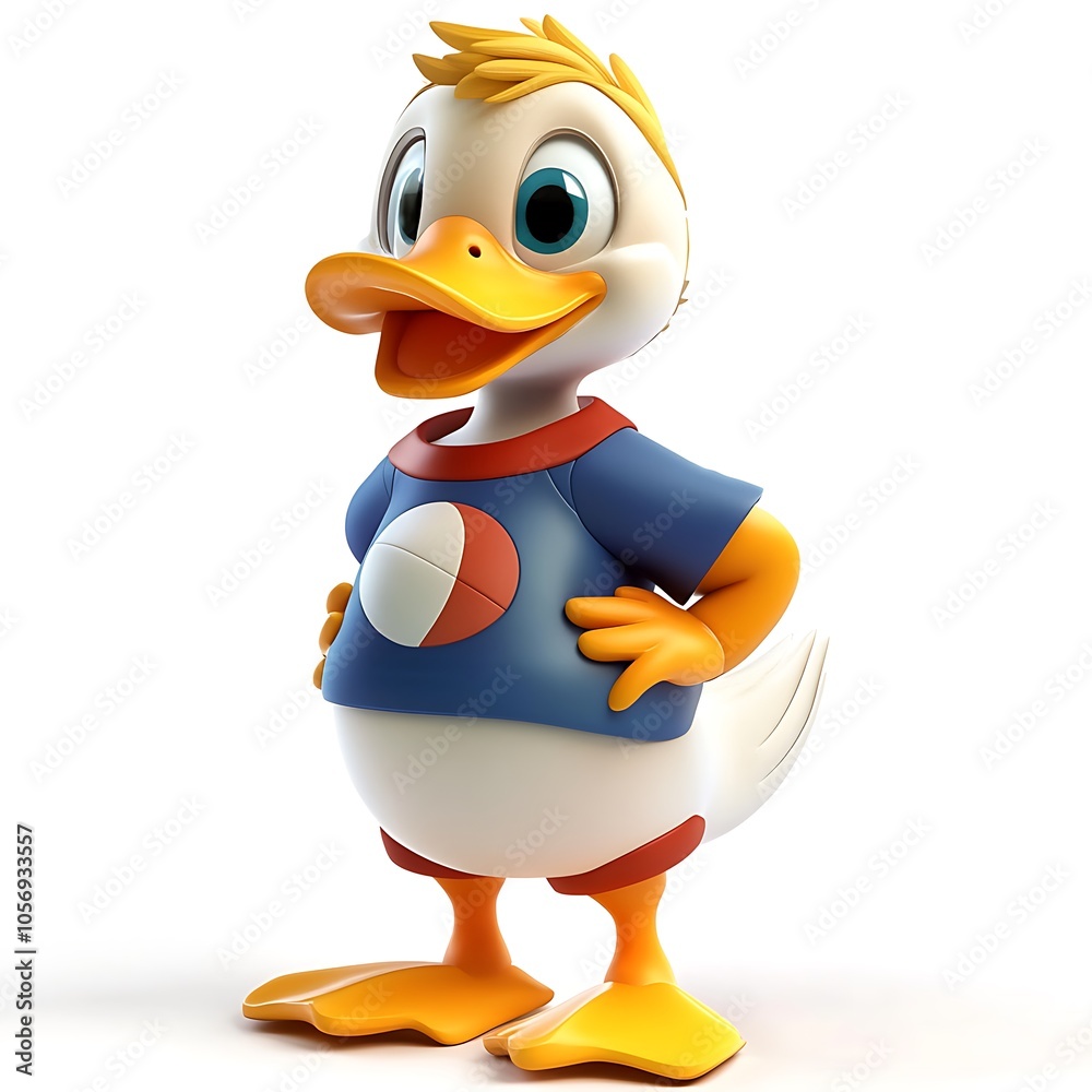 Obraz premium A cartoon duck in a sports jersey on a white background.