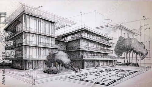 Architektur Modern Blaupause Grundrisse Schnitte Ansichten