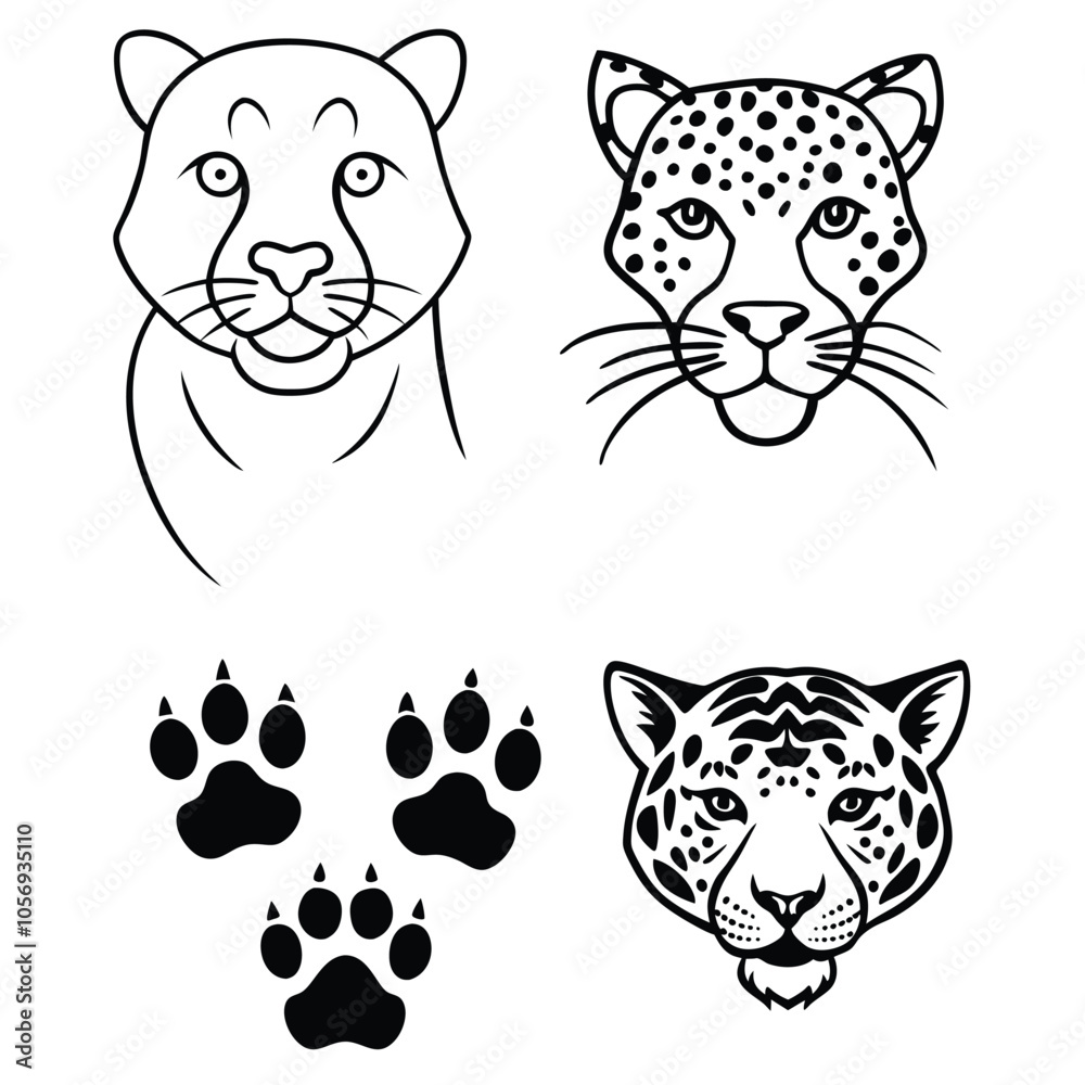 Obraz premium Vintage Tiger and Leopard Print Pattern Set – Hand-Drawn Safari Skin Illustrations