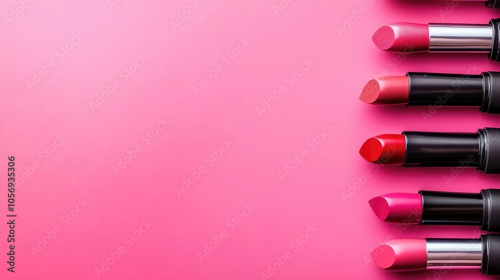 Colorful Lipsticks on Pink Background