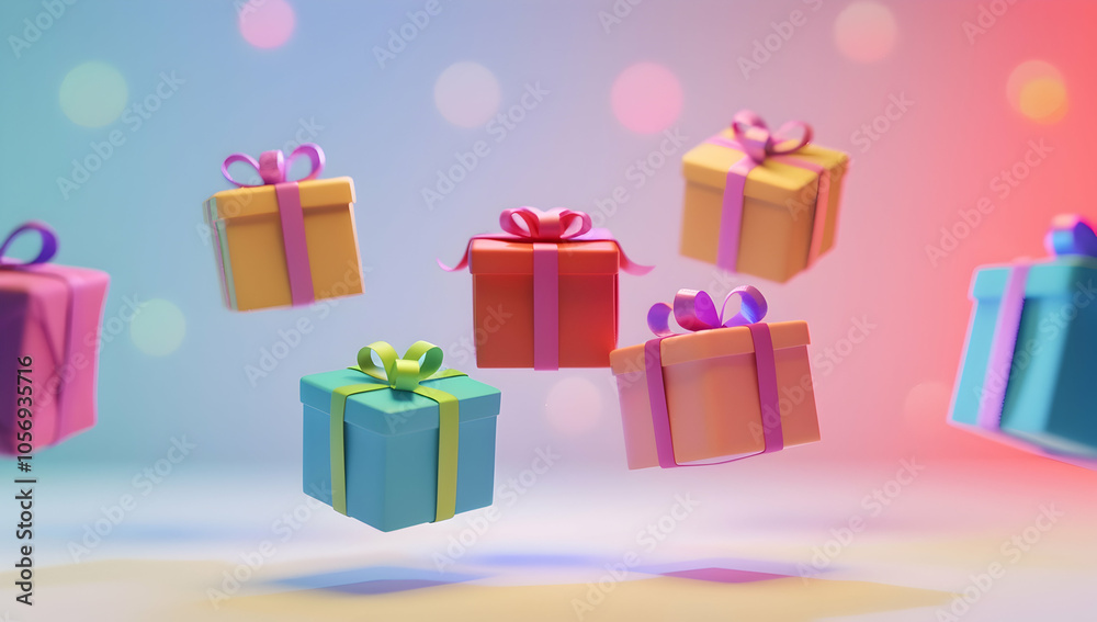 4 cute, colorful gift boxes jumping on a white background 4 cute, colorful gift boxes jumping on a white background