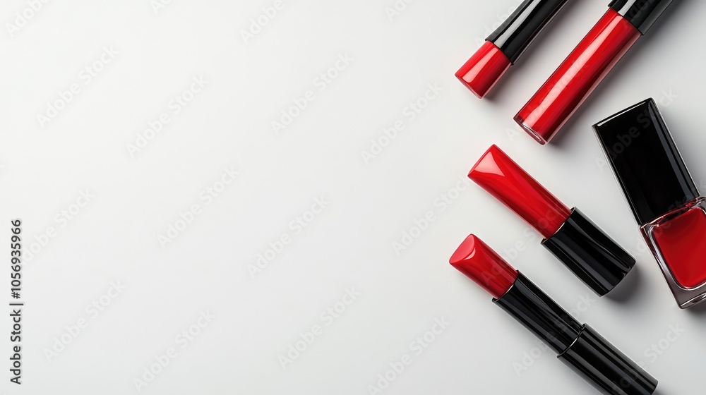 Vibrant Red Beauty Products on Elegant Background Vibrant Red Beauty Products on Elegant Background