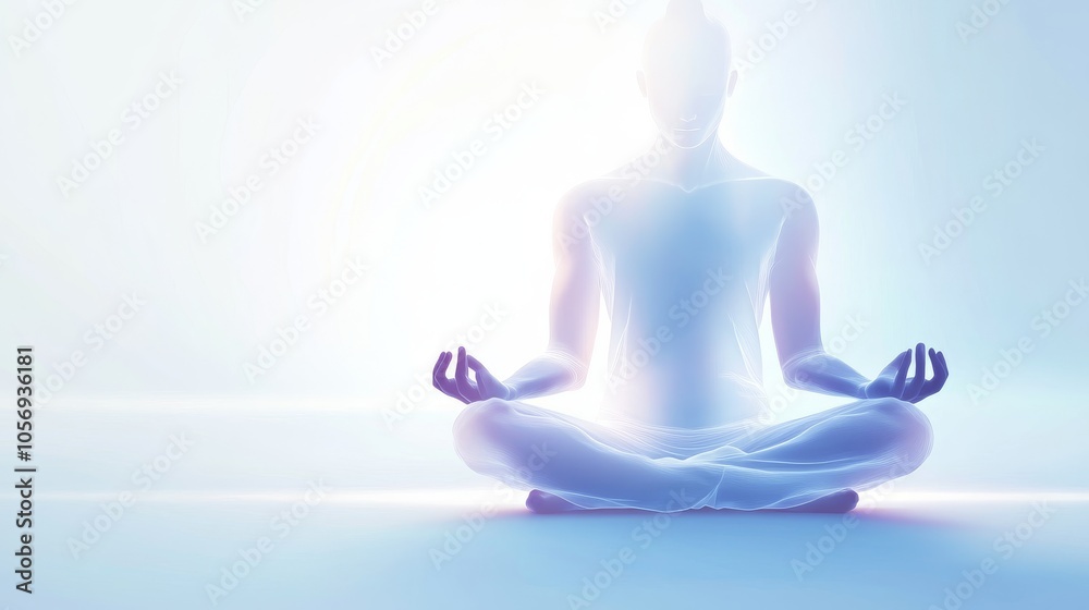 A serene figure meditating, surrounded by soft light, representing tranquility and mindfulness in a peaceful atmosphere. A serene figure meditating, surrounded by soft light, representing tranquility and mindfulness in a peaceful atmosphere.