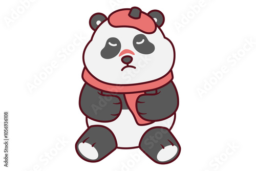 Cute Panda with Fever Illustration