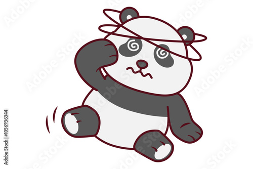 Cute Dizzy Panda Holding Its Head Illustration